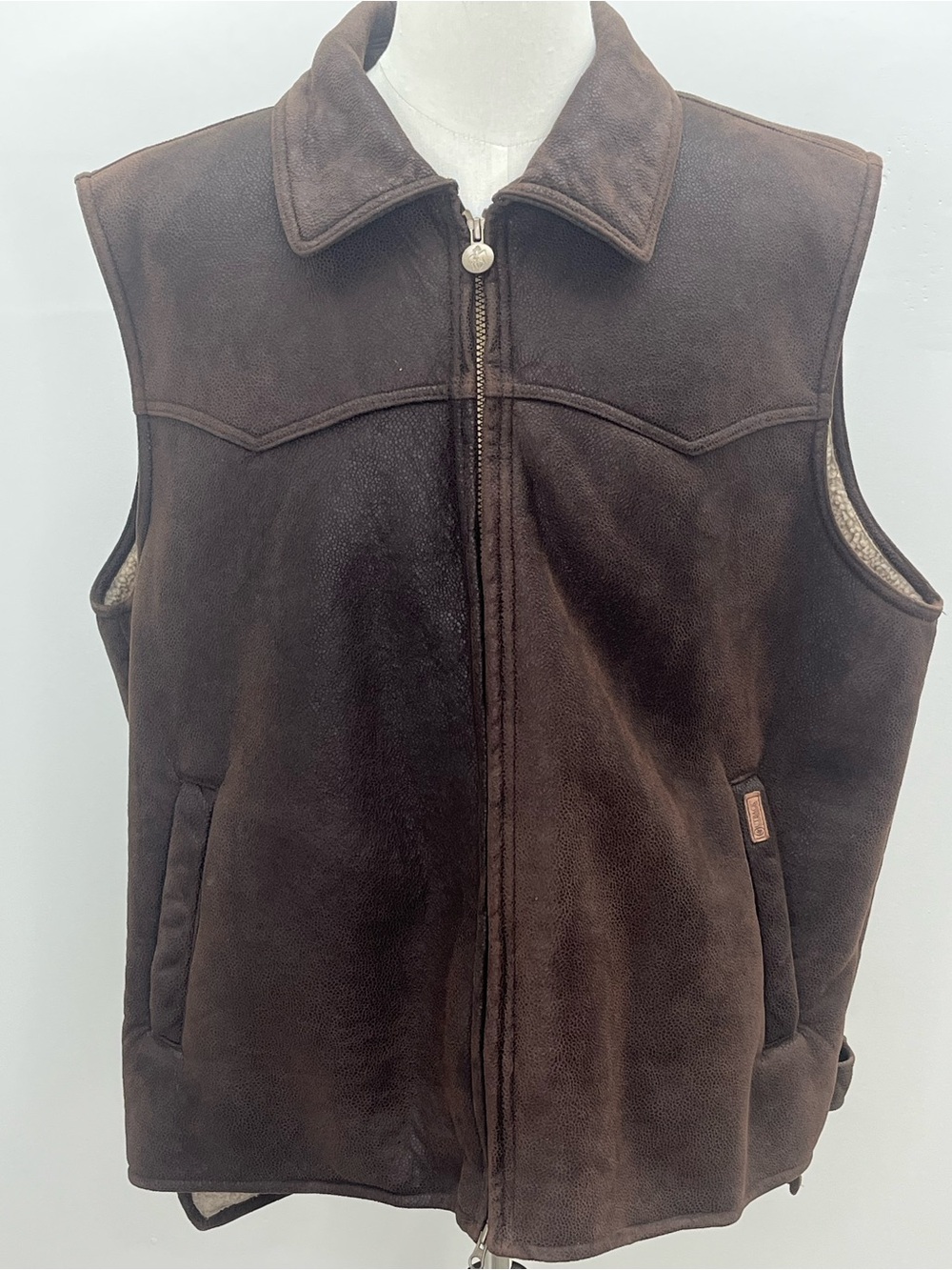 Outback Trading Co Mens Brown Faux Suede Sherpa Lined Western Ranch Vest XL